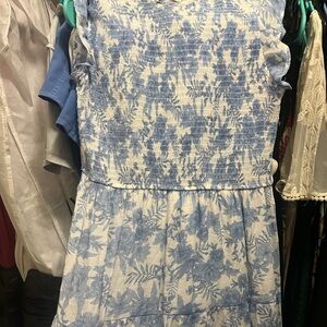 Elegant Blue and White Floral Dress